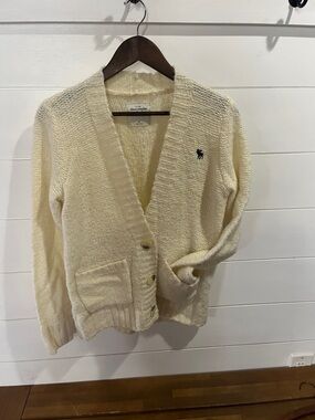 Abercrombie & Fitch Ivory Open-Knit V-Neck Cardigan